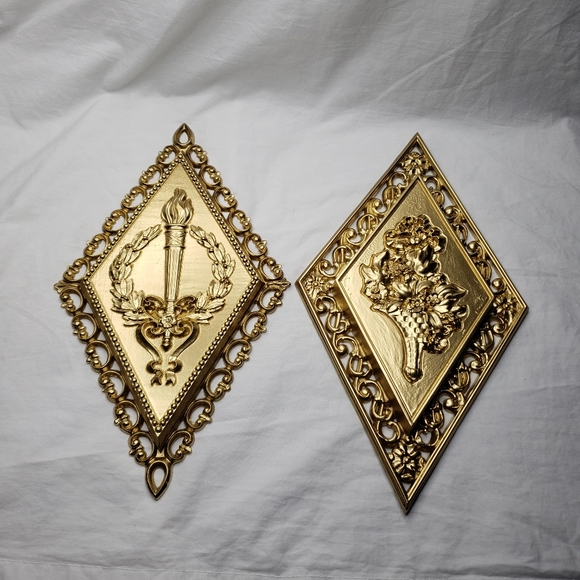 Vintage Gold Diamond Wall Plaques Decor Ornate - Picture 1 of 7
